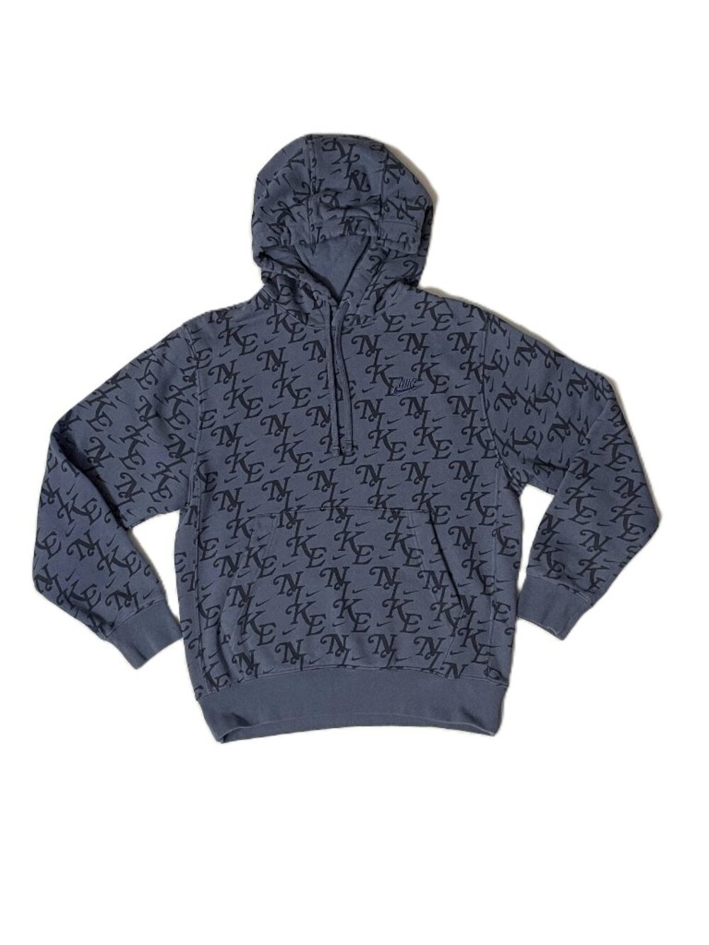 Nike Hoodie Sweatshirt Sz S Blue All Over Print Logo Graphic Pullover Pocket